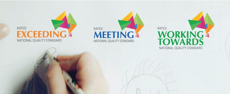 Displaying the 3 logos: Working towards, meeting and Exceeding the National Quality Framework