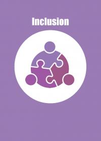 A light purple card with 3 pieces of puzzle in the middle, titled Inclusion